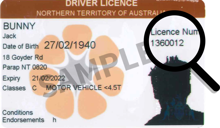 Sample image of NT license number