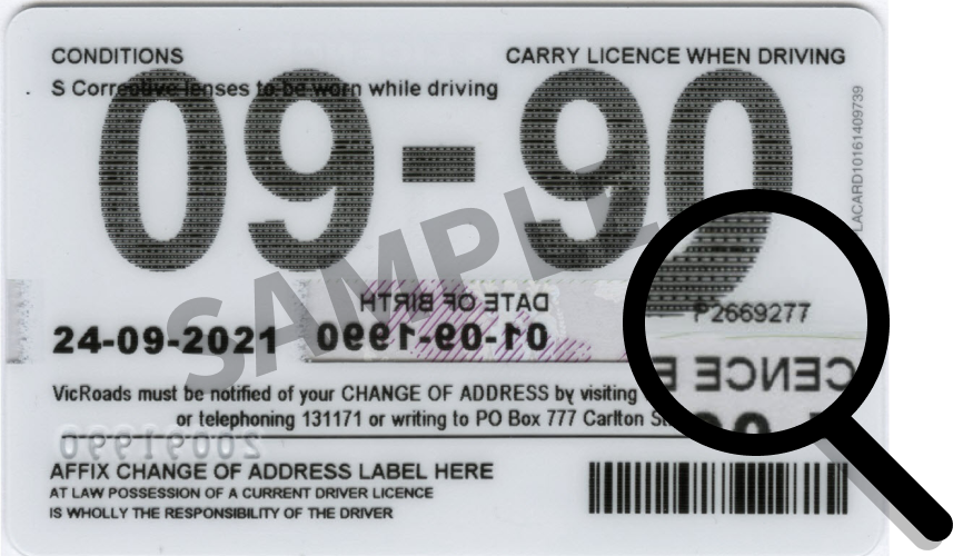 Sample image of VIC license card back
