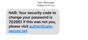 Example of phishing SMS asking customers to authenticate their password