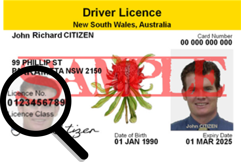 Sample image of NSW license number