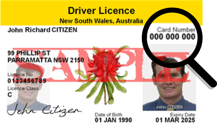 Sample image of NSW card number