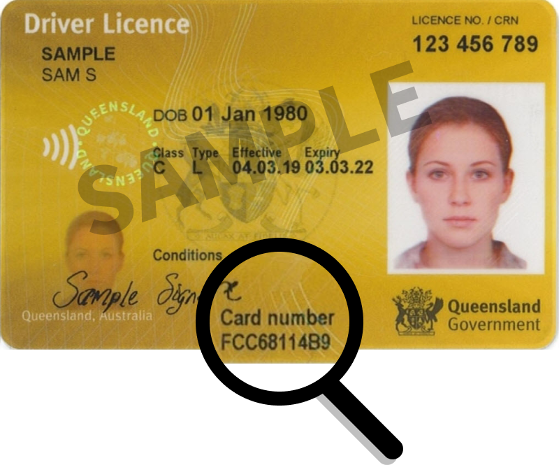 Sample image of QLD license card number