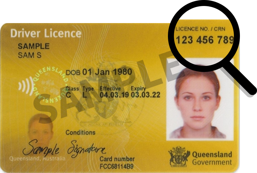 Sample image of QLD license number