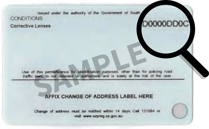 Sample image of SA license card back