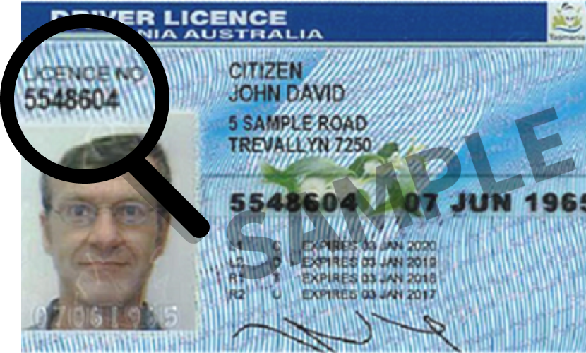 Sample image of TAS license card number