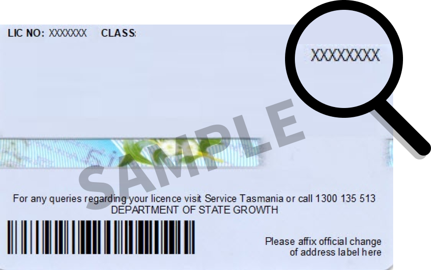 Sample image of TAS license card back