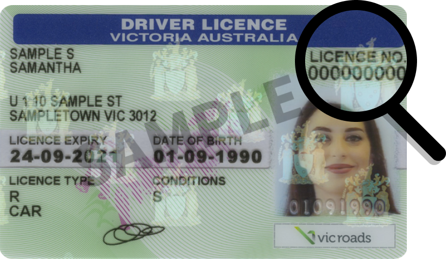 Sample image of VIC license card number