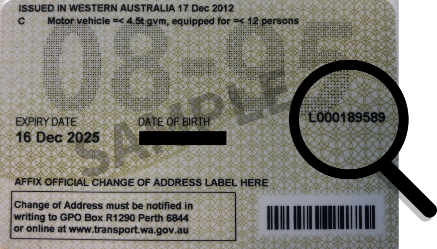 Sample image of WA license card back