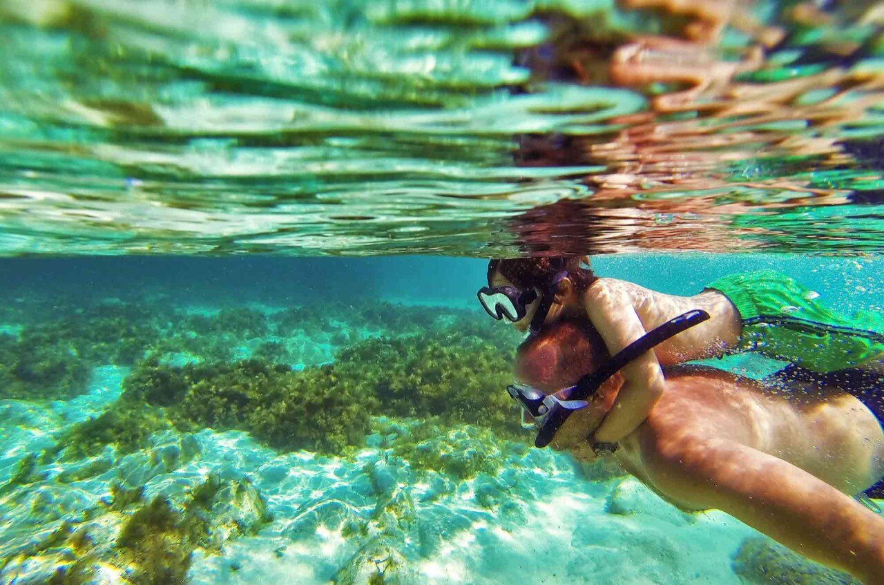 Father son under water