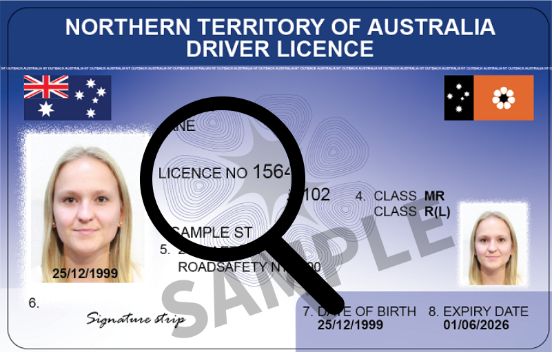 Sample image of NT license number after November 2020