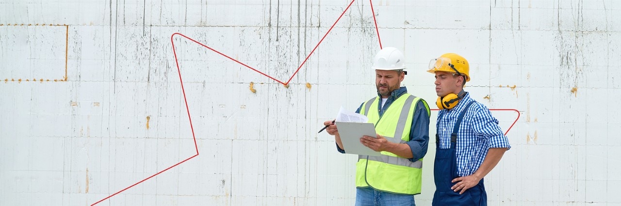 Construction workers with NAB star background