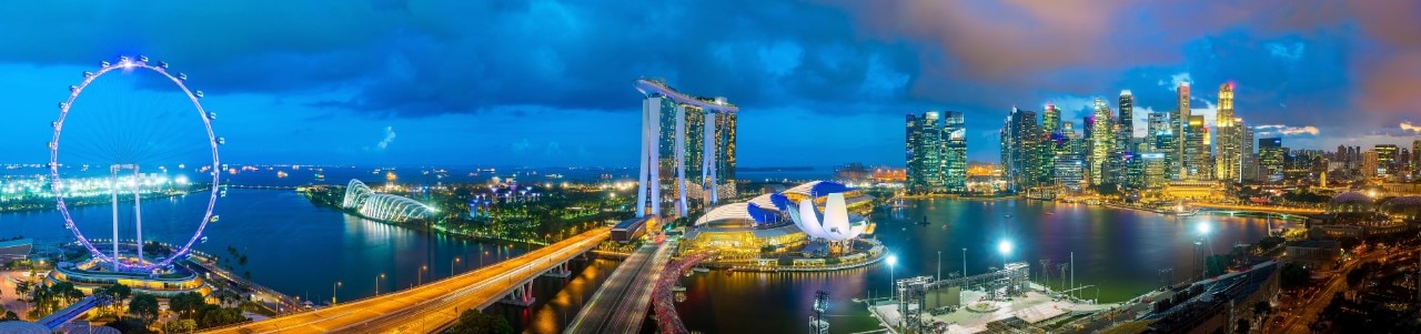 Singapore downtown skyline bay area at twilight