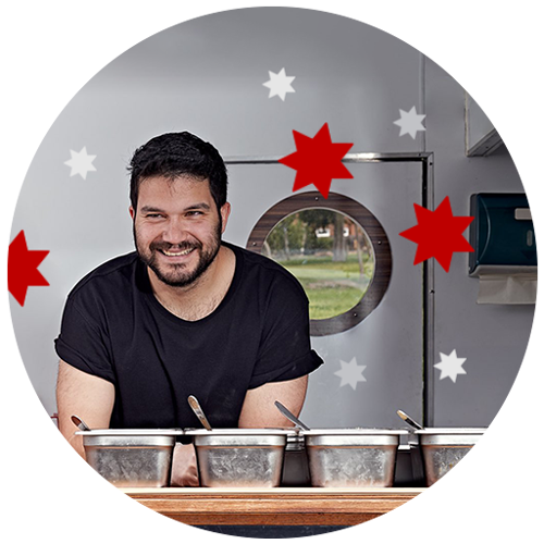 food truck owner smiling
