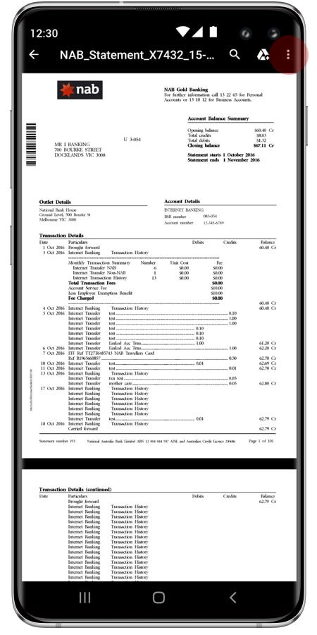 Access Account Statements Nab App On Android Nab