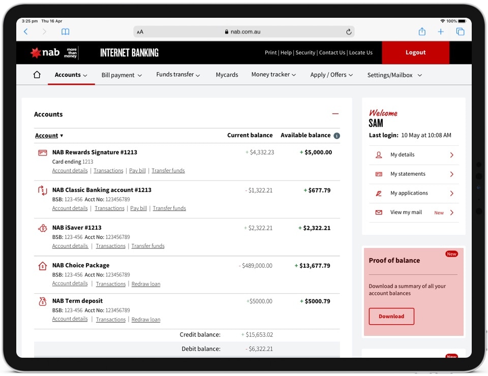 How To Download A Proof Of Balance Internet Banking Help Guide Nab