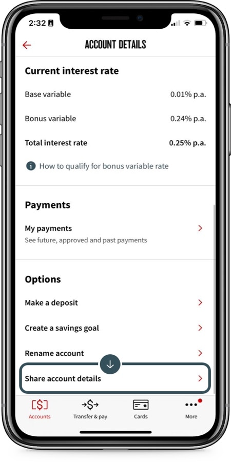Share account details | Online banking guide - NAB