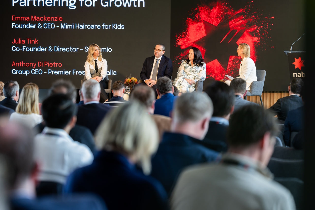 The resilience and passion of Australian businesses was front and centre when (left to right) founders Julia Tink, Anthony Di Pietro and Emma McKenzie spoke. 