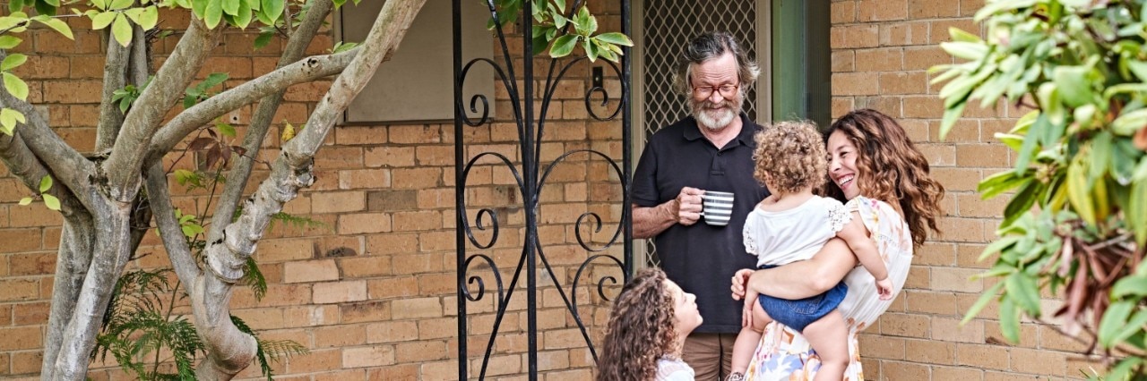 Family outside house