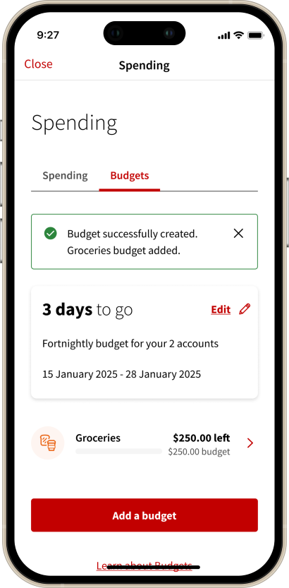 Budgets Setup tool